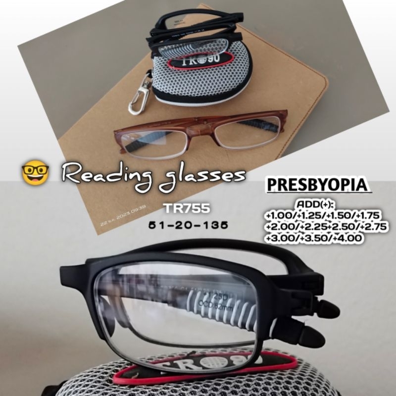 TR755 แว่นตาสายตายาว สำหรับอ่านหนังสือ แบบพับได้ วัสดุ TR90