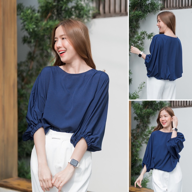 พร้อมส่ง เสื้อคอปาด เอวจั้มทรงแขนบอลลูน ทรงเสื้อฟรีไซส์ เนื้อผ้าสบาย