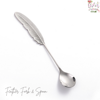 Violet Flamingo ชุดช้อนส้อมขนม ช้อนกาแฟ รุ่น Feather Fork and Spoon วัสดุเป็นสแตนเลส 304 อย่างดี ไม่ลอกไม่ดำ