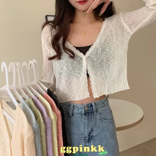 พร้อมส่ง💗 เสื้อคลุมไหมพรมแขนยาว ผ้าบางใส่สบาย สีพาสเทลน่ารักมาก