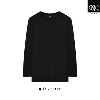 YuenPuen เสื้อยืดคอกลมแขนยาว สีดำ_ไม่ยืด ไม่ย้วย ไม่ต้องรีด เสื้อยืดสีพื้น