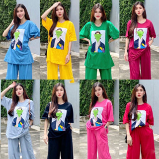 TW14989 Set 2 ชิ้น เสื้อยืดคอกลม แขนสั้น+กางเกงขายาว