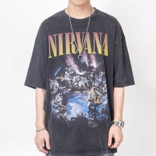 เสื้อยืดผู้ชายโอเวอร์ไซส์ nirvana MTV live เสื้อy2k เสื้อมินิมอล เสื้ออปป้า เกาหลี เสื้อยืดผ้าฟอก