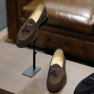 British รองเท้าหนัง Tassel Belgian Loafer Shoes Suede (Brown)
