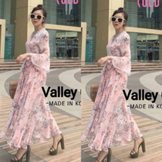 CS4026 แม็กซี่เดรสลายดอกไม้แขนระบาย floral maxi dress with ruffled sleeves