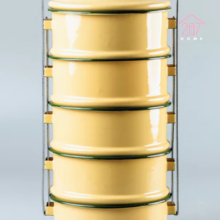 ปิ่นโตเคลือบสีเหลือง ปิ่นโตทำบุญ 12cm x 3ชั้น 4ชั้น และ 5ชั้น ตรากระต่าย