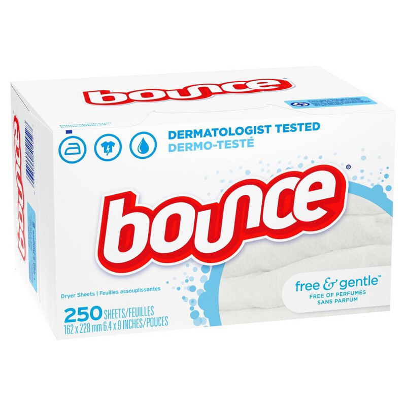 พร้อมส่ง 250 แผ่น Bounce® Free & Gentle™ Fabric Softener Dryer Sheets