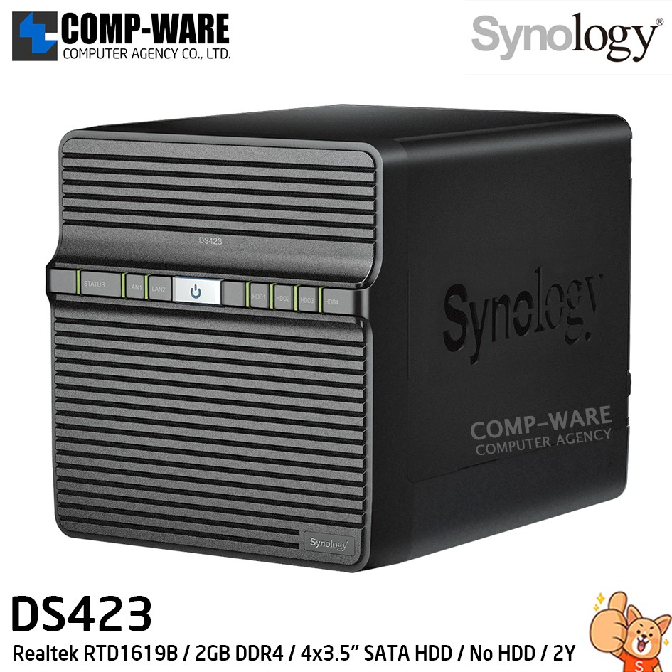 Synology DiskStation (Tower 4-Bay) DS423 / Realtek RTD1619B / 2GB DDR4 / 4x3.5" SATA HDD / No HDD / 