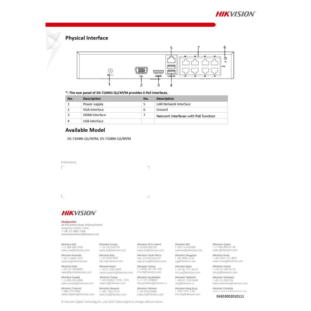 HIKVISION กล้องวงจรปิด IP 2MP มีไมค์ DS-7108NI-Q1/8P/M + DS-2CD1023G2-LIU 4mm 8 ตัว + ชุดอุปกรณ์