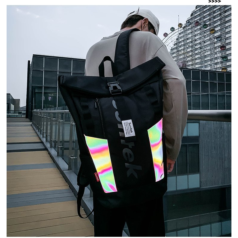 กระเป๋า เป้ สะพาย หลัง ใบใหญ่  ผ้า Oxford  มีแถบ reflex สะท้อนแสง สุดเท่ห์ กันน้ำ