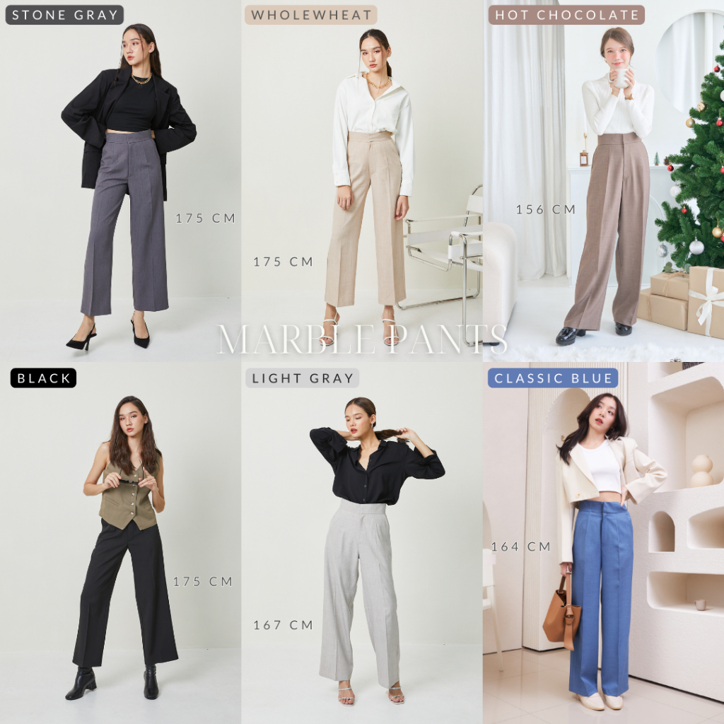 MarblePants🪨 กางเกงขายาว ทรงขากระบอกกลาง เอวสูง ผ้ามีลายในตัว ผ้านิ่มใส่สบาย ยับยาก