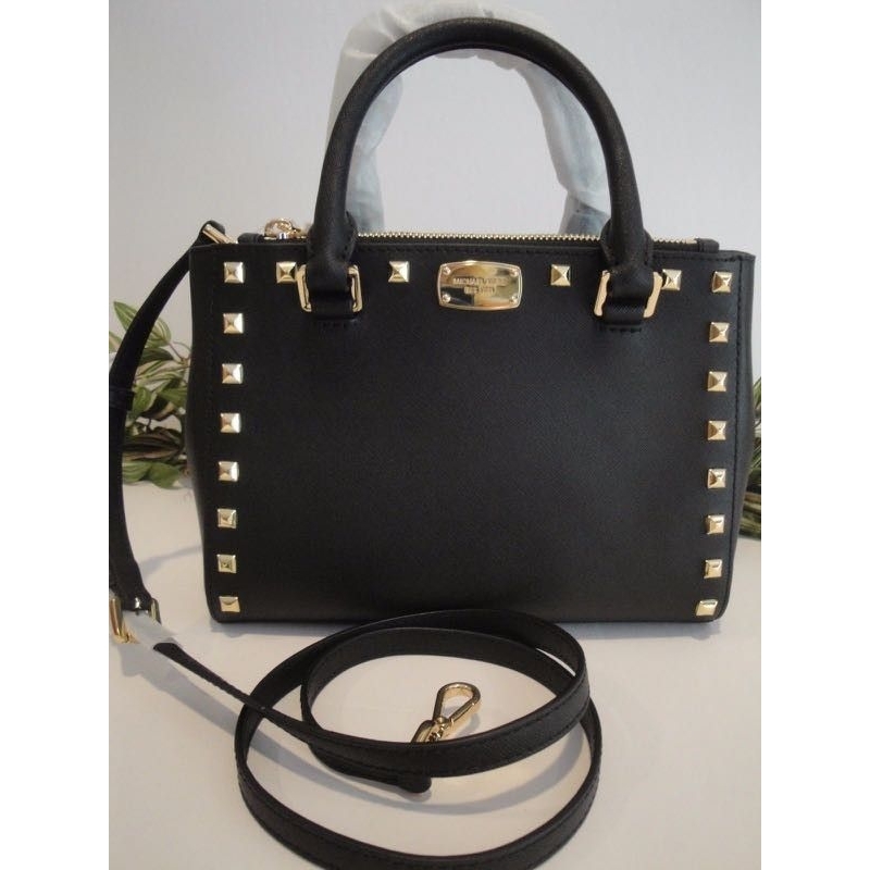 กระเป๋า MK 35T7GK9S0L #Kellen Studded XS Satchel Leather สีดำ อะไหล่ทอง
