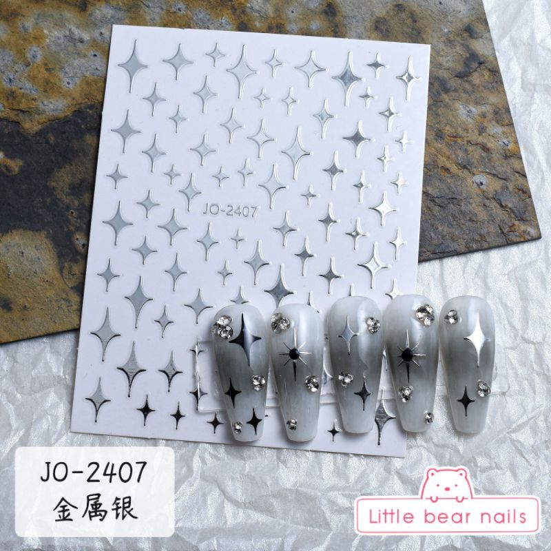 สติ๊กเกอร์ติดเล็บ สติ๊กเกอร์ สติ๊กเกอร์ตกแต่งเล็บ สีเงิน ลาย ดาว พระจันทร์ หัวใจ ไม้กางเขน - รูปที่ 3