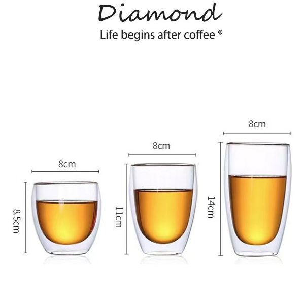 ❤ Diamond Coffee แก้วสองชั้น สวยงาม ทนทาน กันความร้อน ใส่น้ำร้อนเย็นได้ แก้ว​2ชั้น​ ทนต่ออุณหภูมิสูง250/350/450/500ML