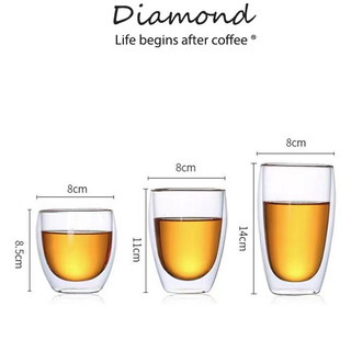 ❤ Diamond Coffee แก้วสองชั้น สวยงาม ทนทาน กันความร้อน ใส่น้ำร้อนเย็นได้ แก้ว​2ชั้น​ ทนต่ออุณหภูมิสูง250/350/450/500ML