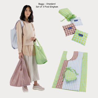 ALAND BAGGU Standard Baggu Set of 3  Pixel Gingham