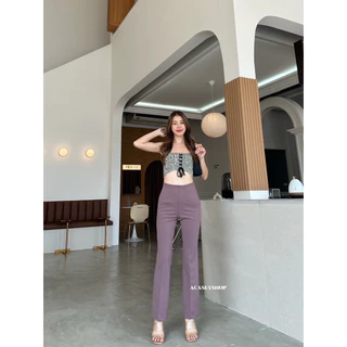 Acasey กางเกงขายาวผู้หญิง ขาม้า ซิปข้าง ผ้าโรเชฟ ทรงใหม่ ไซส์ S - XL รุ่นม้ากระเป๋ากลาง