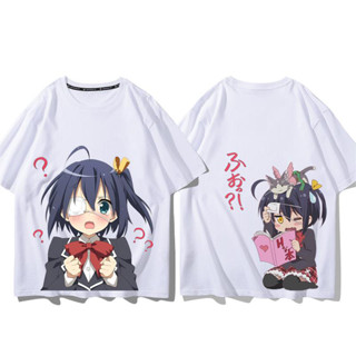 中二病でも恋がしたい！อะนิเมะผ้าฝ้ายเสื้อยืดแขนสั้น Takanashi Rikka สงสัยนิพจน์ชายและหญิงสามารถสวมใส่เสื้อยืดแนวโน้มการพิมพ์สองด้าน