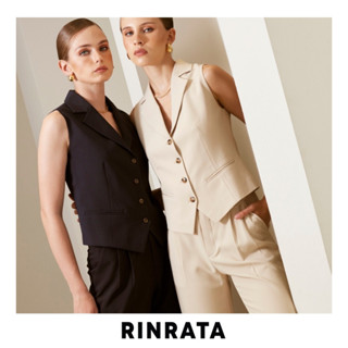 RINRATA - Rowan Top waistcoat เสื้อกั๊ก แขนกุด คอปก สีเบจ ครีม กระดุมหน้า ตัวสั้น