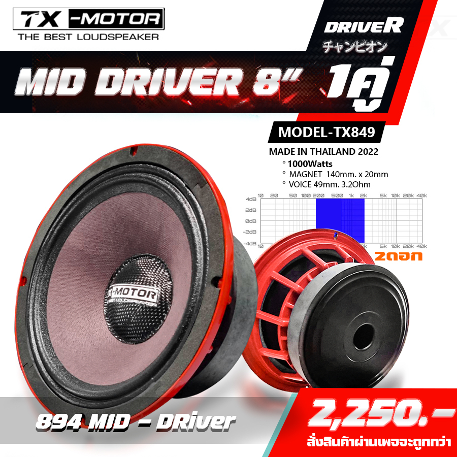 TX-MOTOR 8มิดโล 8นิ้วเสียงกลาง 8"135x20x49 Y35 3.6-8 Ohmลำโพงรถแข่งอันดับต้นๆของเมืองไทย เจ้าแรกและเ
