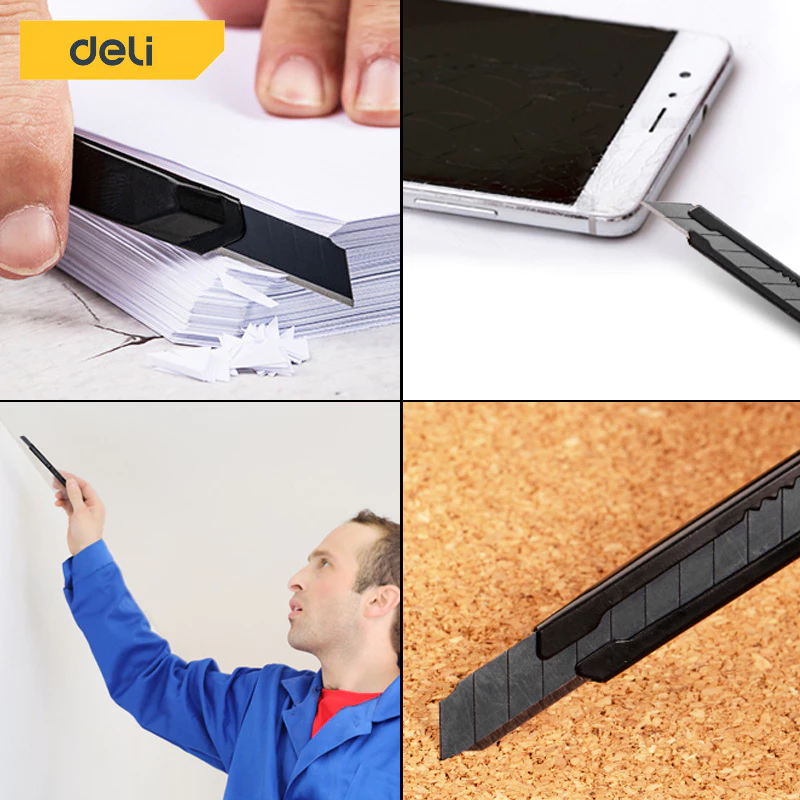 Deli คัตเตอร์ มีดคัตเตอร์ คัตเตอร์ 9mm น้ำหนักเบา พกพาสะดวก ใบมีดเฉียง 30° 60° Cutter thumbnail 9