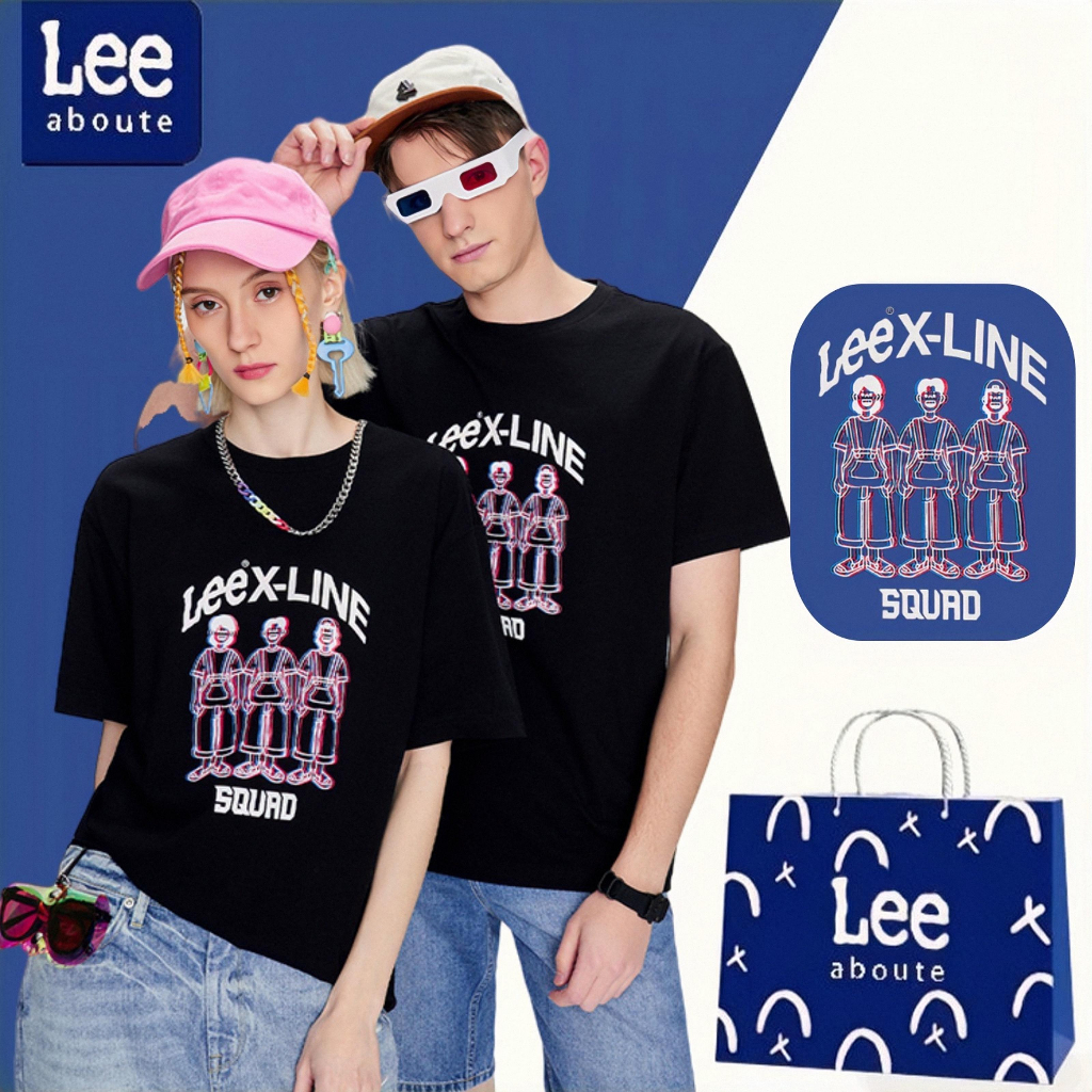 Lee® เสื้อยืดคอกลมแขนสั้น สไตล์พื้นฐาน#Lee pink crowd ไซส์ใหญเสื้อยืดชายผู้หญิง เสื้อยืดผ้าฝ้ายคู่รั