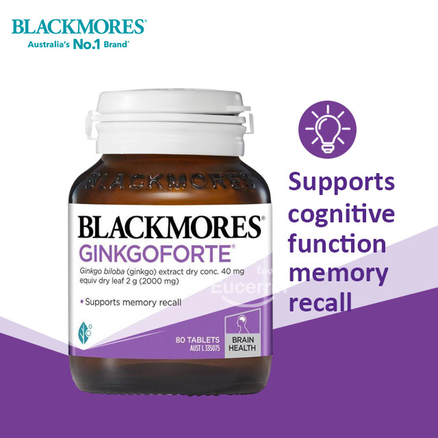 Blackmores Ginkgoforte Memory Support 80 Tablets แบล็คมอร์ กิ้งโก๊ะ สนับสนุนการรับรู้ บำรุงความจำ