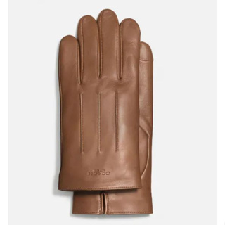 แท้!! ถุงมือหนังแท้ Coach leather gloves สีน้ำตาล size S ใหม่