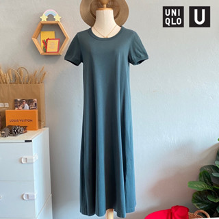 🇯🇵Uniqlo (AIRism)เดรสลำลอง มือสอง แบรนด์ญี่ปุ่นแท้💯% Size M (อก36”) สีเขียว💚 ไม่มีกป. มีตำหนิ💢 L18