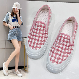 NEW Casual Flat Shoes Slip-on รองเท้าลำลองแบบสวม พื้นหนา 3 ซม. มี 3 สี ดำ ชมพู ครีม ไซส์ 36-40