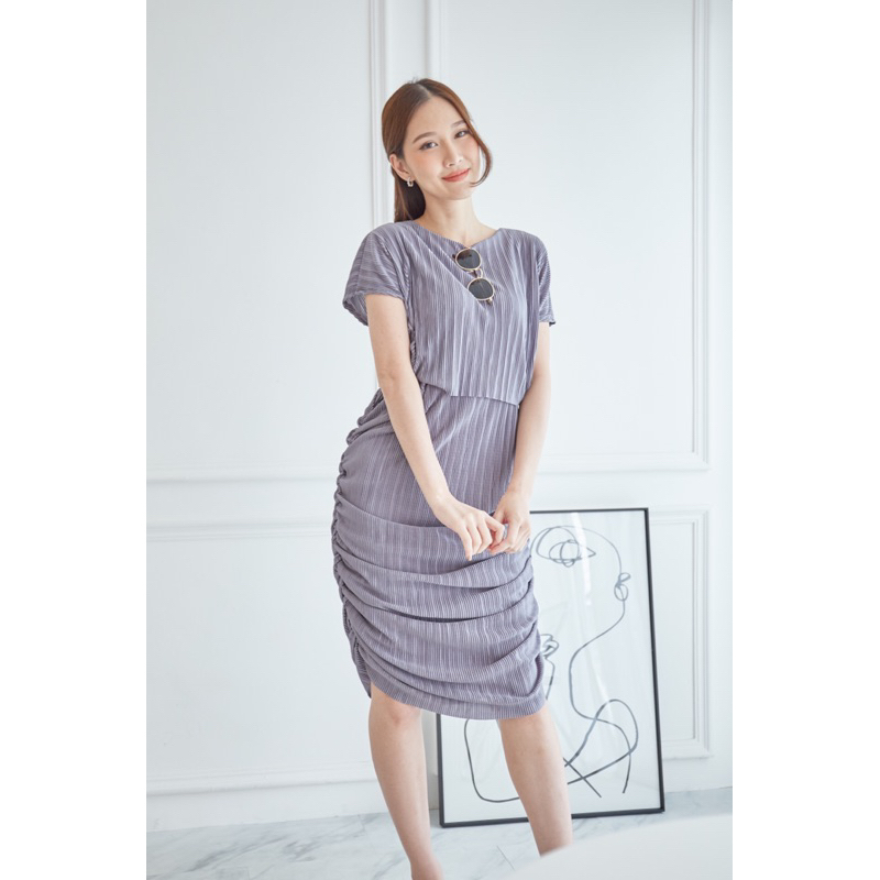 Minirin ชุดคลุมท้อง ชุดให้นม คลุมท้องและให้นมได้ (ใส่ซับในอย่างดี) รุ่น M38 Swiped siding pleat dress ราคา ถูกที่สุด ดีลบีเคเค แกลเลอรีภาพที่ 8