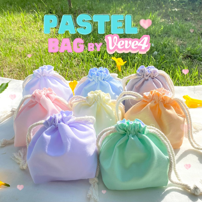 ถุงหูรูดใบเล็ก ทรงขนมจีบ สีพื้น pastel มีถึง 8 สี 6*5 นิ้ว ของชำร่วยได้ ใบเล็กน่ารัก ถุงหูรูด ถุงหูรูดผ้า