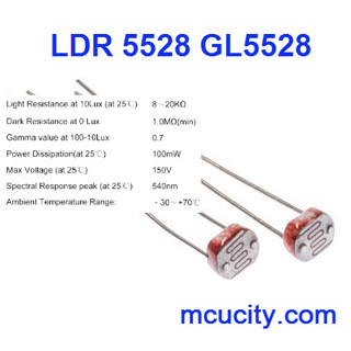 (10ชิ้น)LDR 5528 GL5528 photoresistor ตัวต้านทานปรับค่าตามแสง