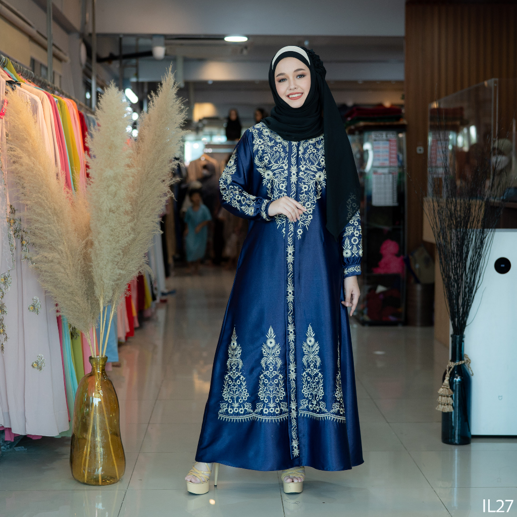 อาบาย่าปักทองเรียบหรู ชุดสาวอ้วนXXlเดรทออกงานอิสลาม ชุดรายอสวยๆ ผ้าคริสตัล สไตล์สาวมุสลิมอาหรับดูไบ IL27 วาริสมุสลิม