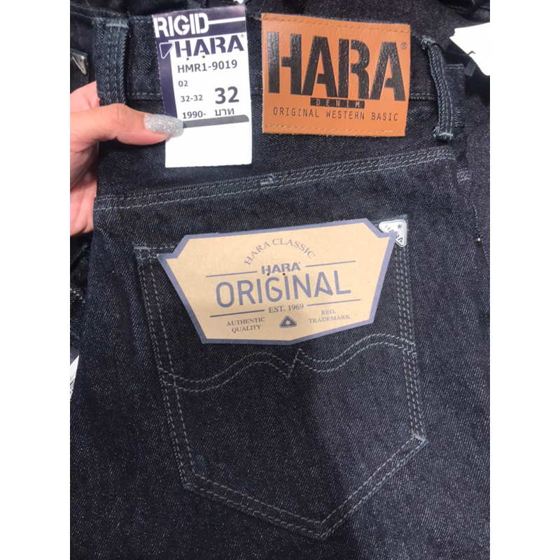HARA กางเกงยีนส์ สีมิดไนท์ด้ายเทา