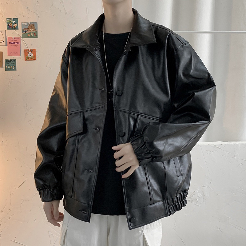 พร้อมส่ง/มีโค้ดลด 100฿ แจ๊คเก็ตหนัง Oversize