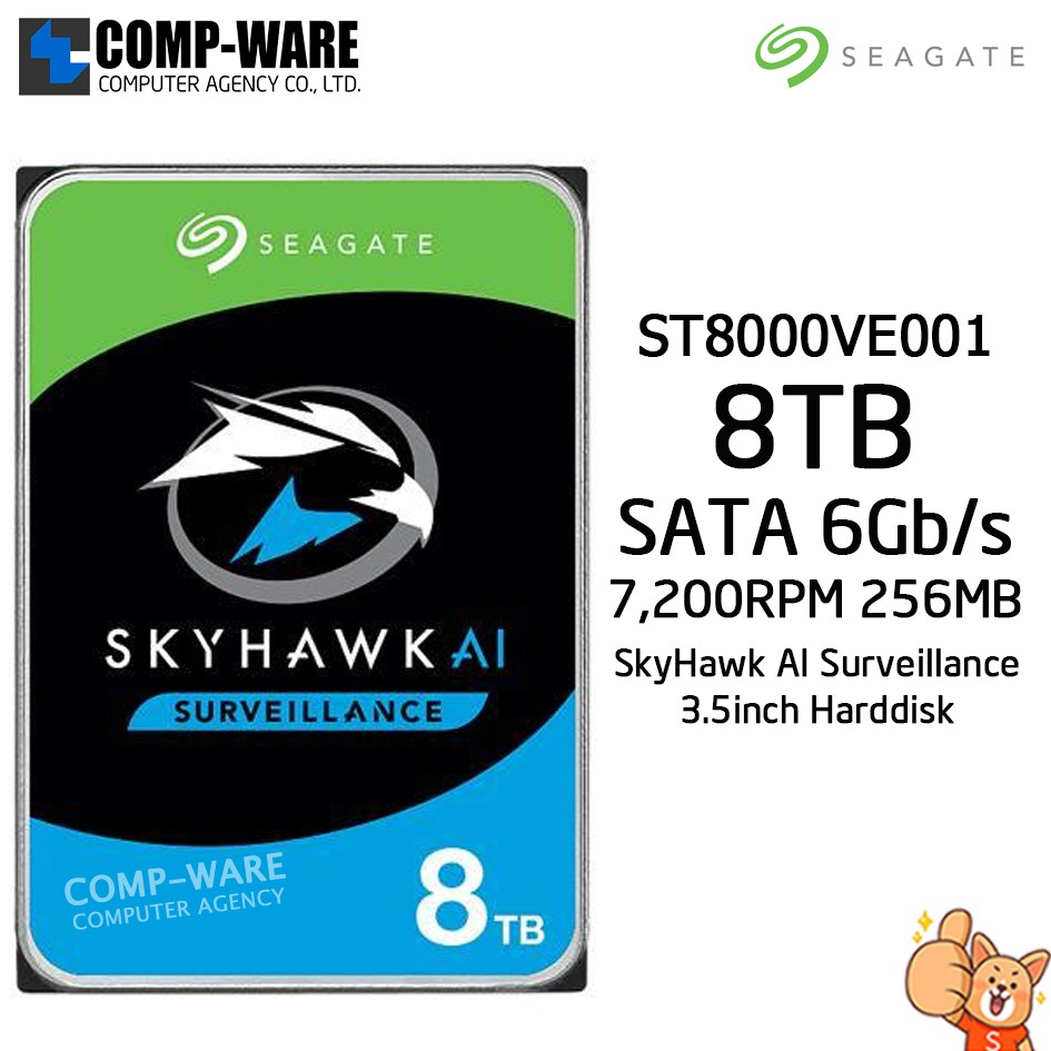 Seagate 8TB SkyHawk AI Surveillance SATA 6Gb/s 7200RPM 256MB Cache 3.5in Internal Drive - ST8000VE00