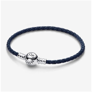 [พร้อมส่ง สินค้าแท้ 💯] New collection Pandora Moments Round Clasp Blue Braided Leather Bracelet