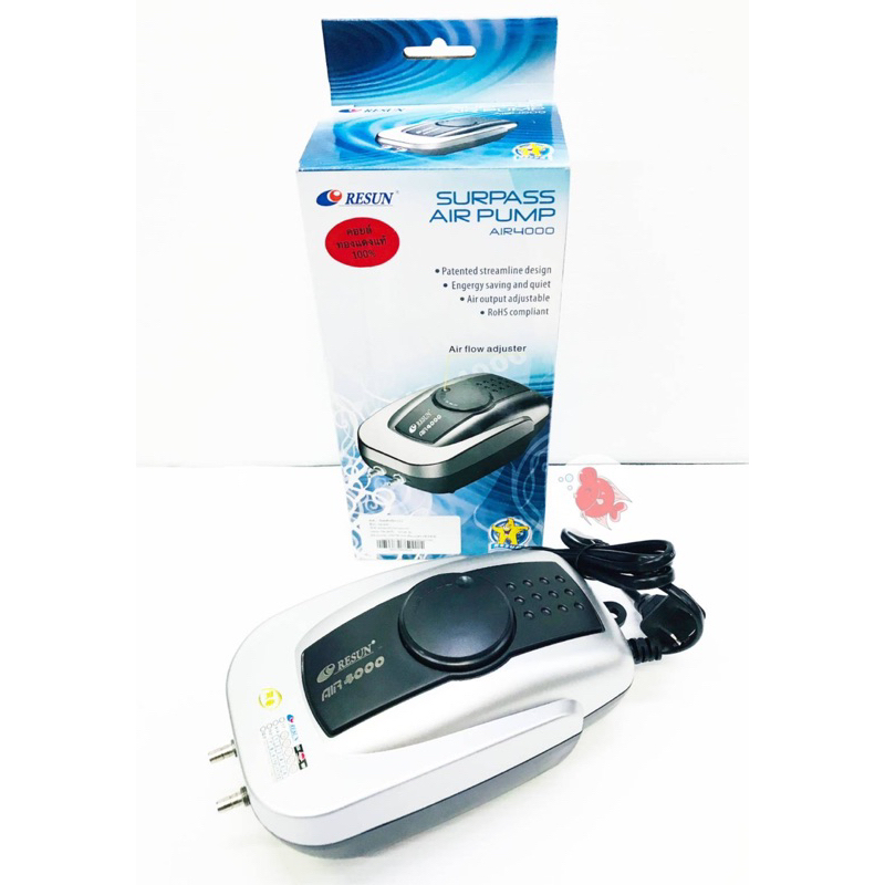 ปั๊มลม ปั๊มออกซิเจน ปั๊มตู้ปลา ปั๊มบ่อปลา รีซัน Resun Air4000 ปั๊มลม 2ทาง เสียงเงียบ ปรับแรงเบาได้ แรงดี ประหยัดไฟ