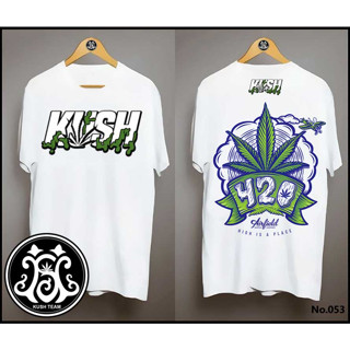 KUSH เสื้อยืดคอกลมผ้าฝ้ายพิมพ์ลายใบกัญชา