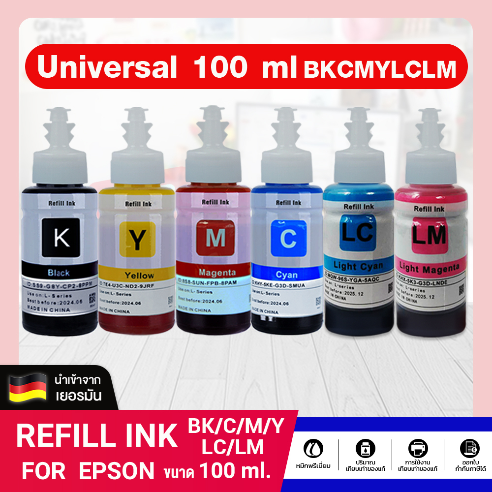 น้ำหมึกเติม INK Refill 100ml. For EPSON ทุกรุ่น L11050/L121/L1210/L1216/L1250/L1256/L14150/L15150