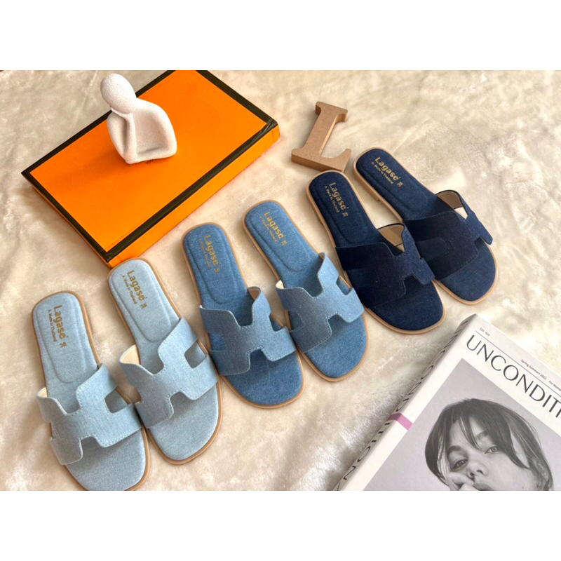 Afashion รองเท้าแตะแบบสวมรูปตัวHผ้ายีนส์ สวมใส่สบายเท้า มีด้วยกัน3สี มีไซด์36-45 สินค้าพร้อมส่งนะคะ