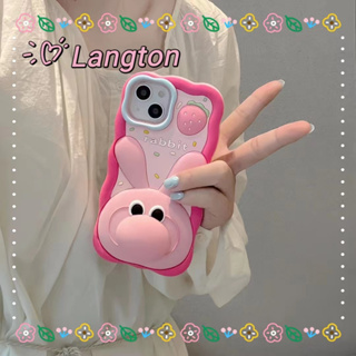 🌈Langton🌸จมูกใหญ่ กระต่าย สตรอเบอร์รี่ iphone 11 14 pro max สาวน่ารักหัวใจ สีชมพู case for iPhone 12 13