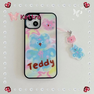 💜Kettra💜หมีเท็ดดี้ การ์ตูน พร้อมอุปกรณ์เสริม iphone 11 14 pro max ความคิดสร้างสรรค์ case for iPhone 12 13