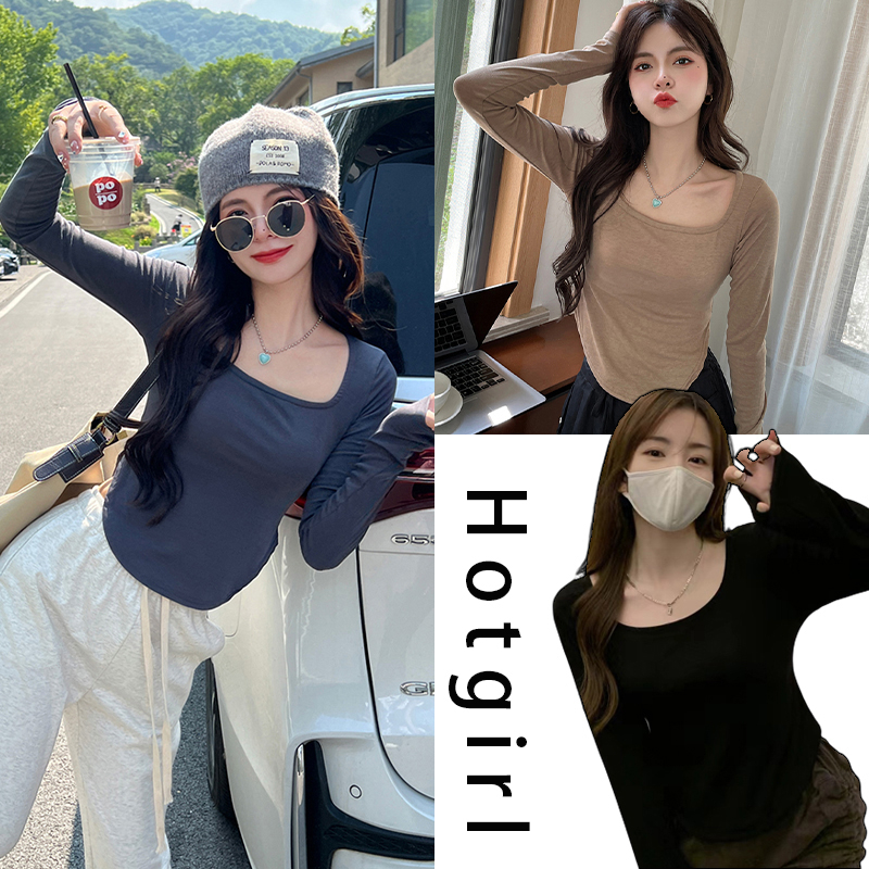 Hotgirl พร้อมส่งจากกทม เสื้อยืดแขนยาวสีขาวสตรีสไตล์เกาหลี สไตล์เรียบง่ายสบายๆ