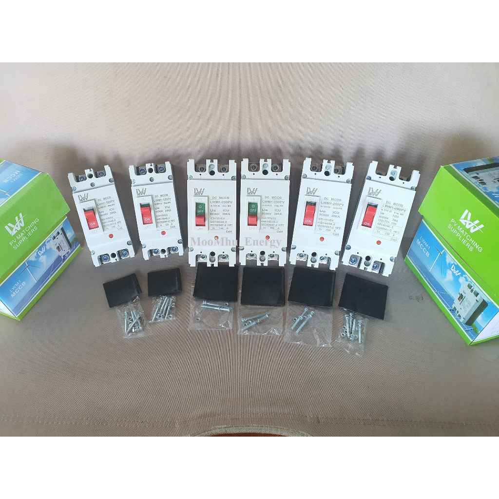 MCCB DC 2P เบรกเกอร์ LW Breaker ขนาด 250A/ 200A/ 180A/ 150A/ 125A/ 100A ทนแรงดัน 500 VDC มาตรฐาน GB14048.2, IEC60947-2