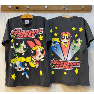 The Power puff Girl เสื้อยืดผ้าฟอกสีเทา Unisex Cotton 💯 งานใหม่ ทำเก่า ผ้าฟอกเฟดนุ่ม ไร้ตะเข็บข้าง สกรีนจม หน้าหลัง ⚡️⚡️