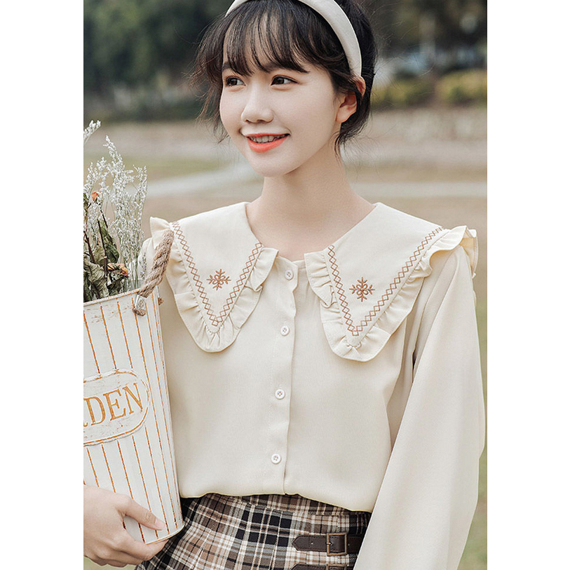 (พร้อมส่งจากไทย) เสื้อเชิ้ตน่ารักปักระบายคอปก [G30]