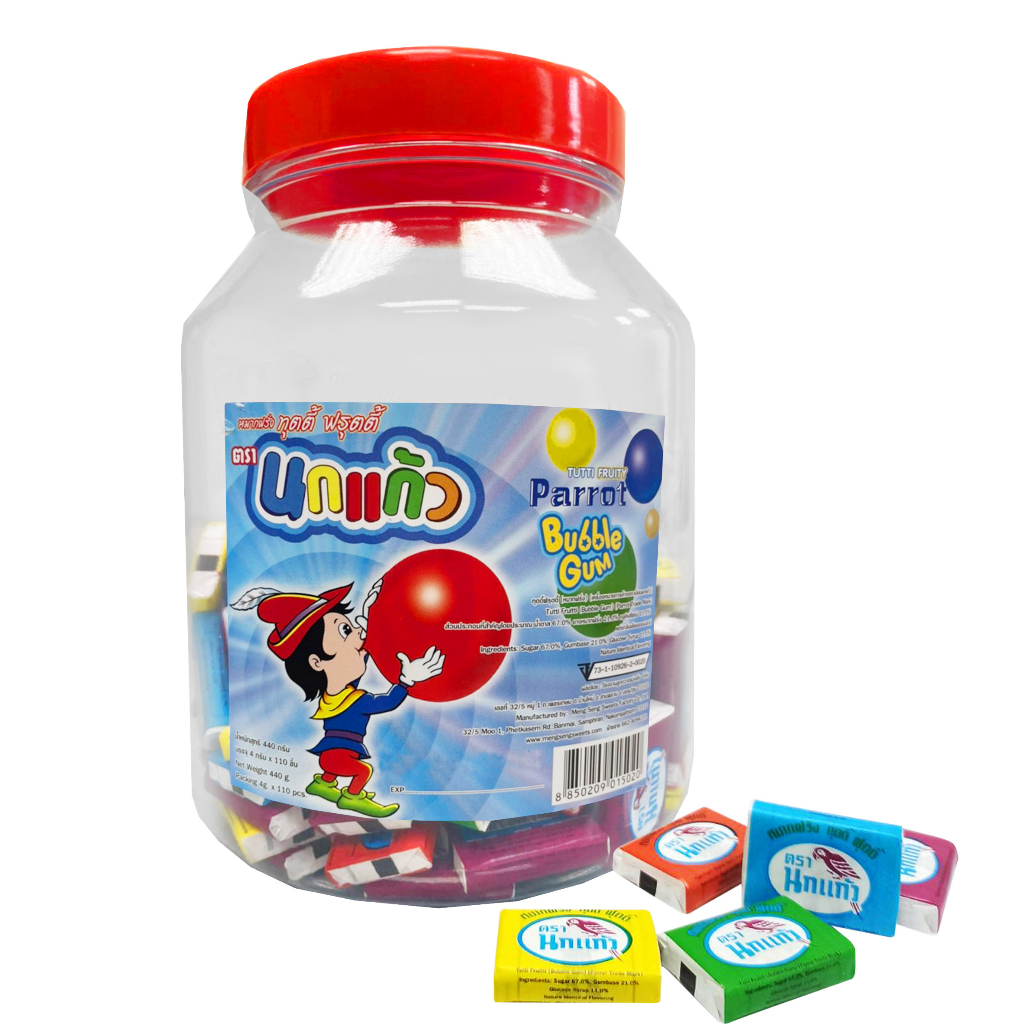 หมากฝรั่งนกแก้ว(แบบขวดใหญ่) 110 เม็ด กลิ่นทุตตี้ฟรุตตี้ (Parrot Bubble Gum)
