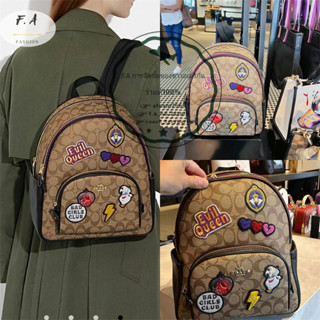 F.A ว่าแท้100% Coach แท้ DISNEY Court กระเป๋าสะพายหลังขนาดกลางผู้หญิงซิปคู่พิมพ์โลโก้คลาสสิก ทนต่อสิ่งสกปรกและการสึกหรอ